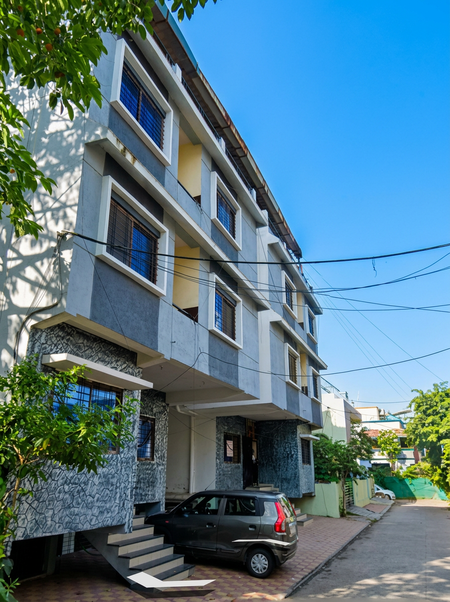 Yadav Boys Hostel building exterior in Vijay Nagar, Indore